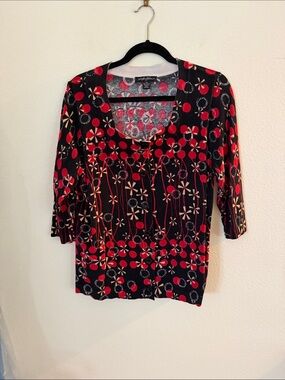 Designer Originals Red & Black Printed Scoop-Neck Cardigan